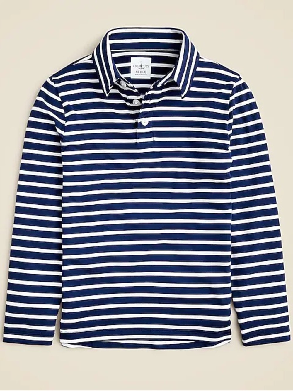 J. CREW CREWCUTS Boys Striped Navy & White Long-Sleeve Polo Top - Performance